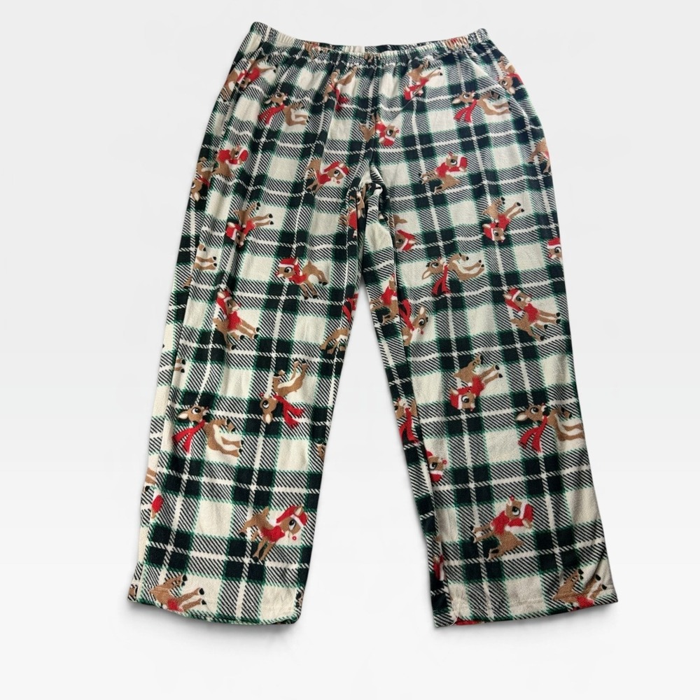 Unbranded Pajama Pants Reindeer Plaid Womens 2X Green Fleece Christmas NWOT